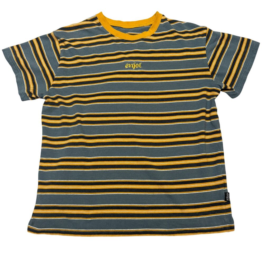 Enjoi San Feliz Slate Blue Stripe T-Shirt Men's 20x22.5 Skater Retro Streetwear